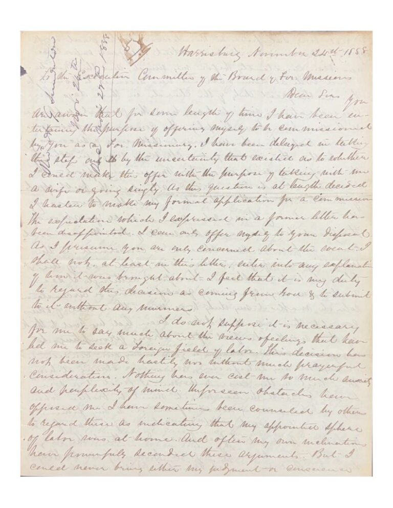 Simonton se candidata ao trabalho missionário